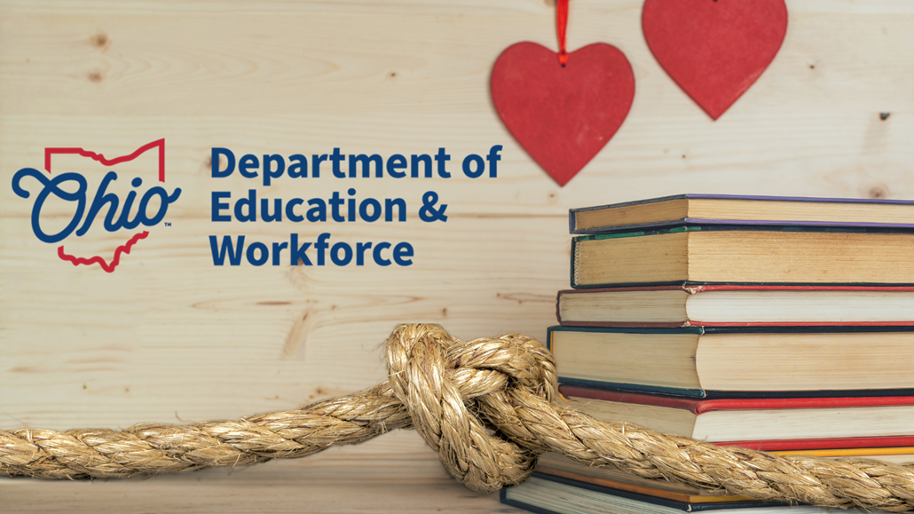 Photo of books with Ohio Department of Education and Workforce logo