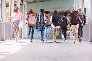 Children running in a line